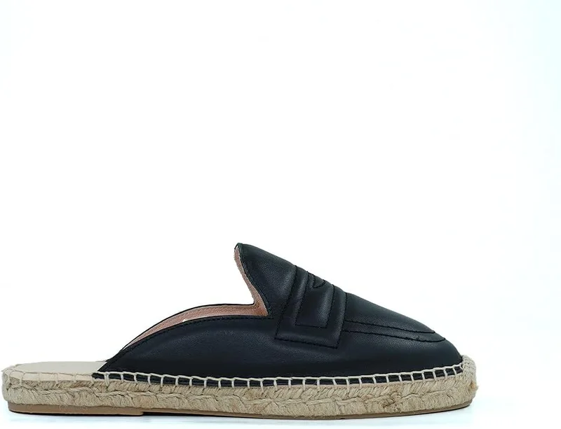 Hush Puppies HUSH PUPPIES Black Leather Espadrille Slippers