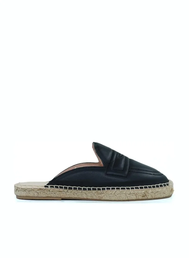 Hush Puppies HUSH PUPPIES Black Leather Espadrille Slippers