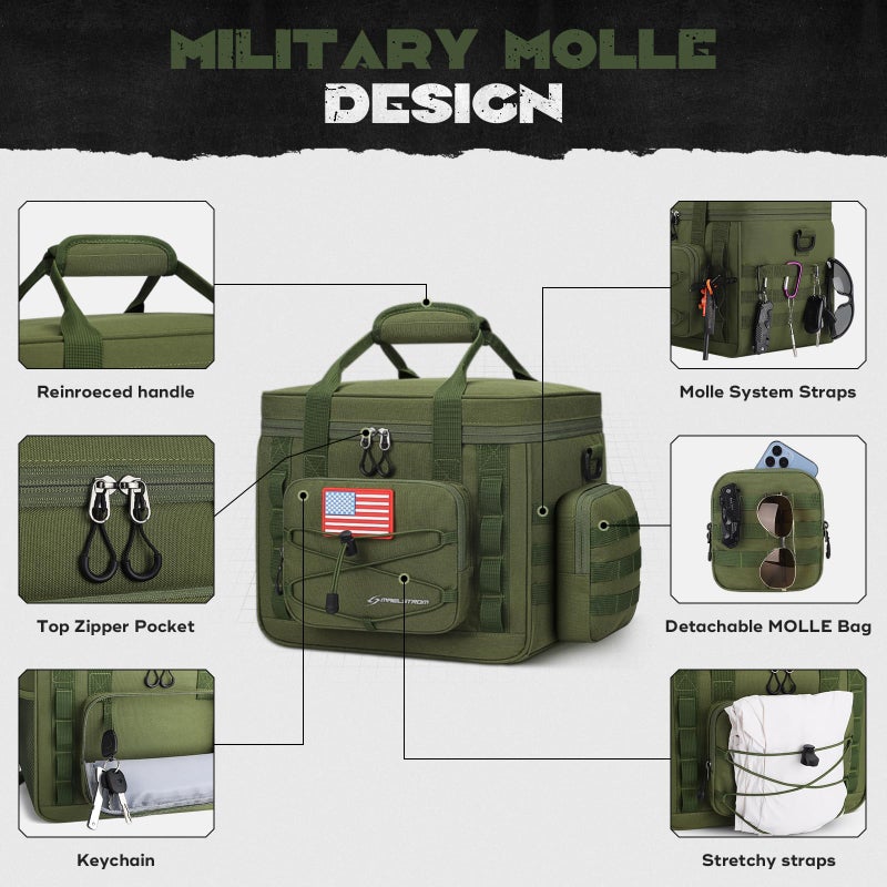 Maelstrom Tactical Lunch Box, Insulated Lunch Bag for Men, Large Leakproof Soft Cooler Bag with Detachable MOLLE Bags, Durable Lunch Tote for Adult Women Work,Picnic,20 Cans/15 L, Army Green - Image 4
