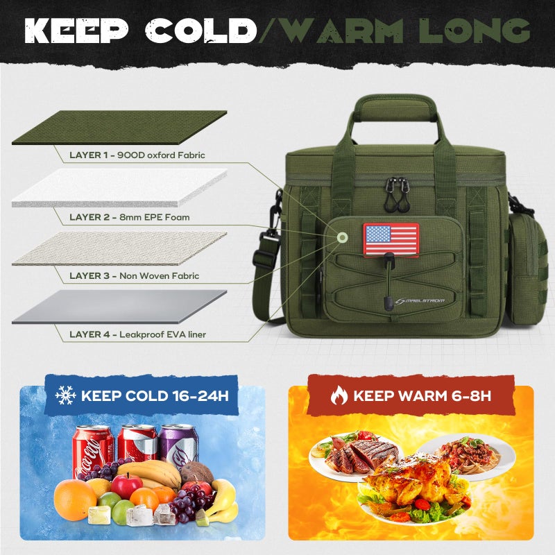Maelstrom Tactical Lunch Box, Insulated Lunch Bag for Men, Large Leakproof Soft Cooler Bag with Detachable MOLLE Bags, Durable Lunch Tote for Adult Women Work,Picnic,20 Cans/15 L, Army Green - Image 2