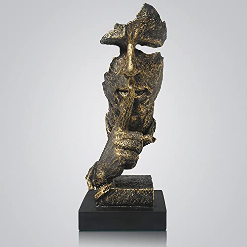 fazhongfa Thinker Statue - Silence is Gold Modern Decor Creative Abstract Art Figurine Resin Sculptures Decoration Room Home Study Office Figurines for Desktop Shelf Table Ornament (Bronze) - Image 1