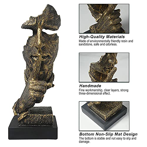 fazhongfa Thinker Statue - Silence is Gold Modern Decor Creative Abstract Art Figurine Resin Sculptures Decoration Room Home Study Office Figurines for Desktop Shelf Table Ornament (Bronze) - Image 4