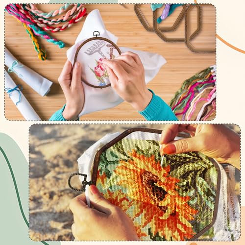 Qunclay 9 Pcs Large Embroidery Hoop Frame Decorative Imitated Wood Display Frame Circle Oval Octagonal Cross Stitch Hoop Ring for DIY Sewing Craft and Hanging Ornaments Decor (Mixed Shape) - Image 4