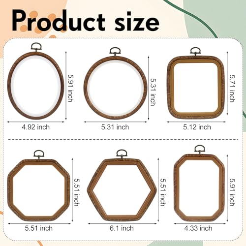 Qunclay 9 Pcs Large Embroidery Hoop Frame Decorative Imitated Wood Display Frame Circle Oval Octagonal Cross Stitch Hoop Ring for DIY Sewing Craft and Hanging Ornaments Decor (Mixed Shape) - Image 2