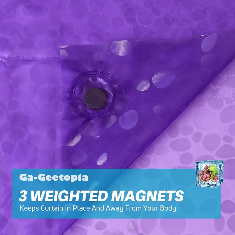 Ga-Geetopia EVA Purple Thin Shower Curtain Liner, Pebble Pattern 72x72 Inch Lightweight Plastic Bathroom Shower Showroom Inner Curtain with Rustproof Metal Grommets and Weighted Magnets(No Hooks) - Image 4