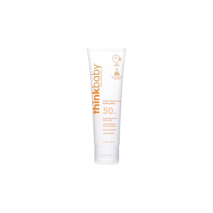 Thinkbaby SPF 50+ Baby Sunscreen, 3 Oz. – Safe, Natural Mineral Sun Cream for Babies - Water Resistant, Broad Spectrum UVA/UVB Sun Protection – Vegan Sunscreen for Kids