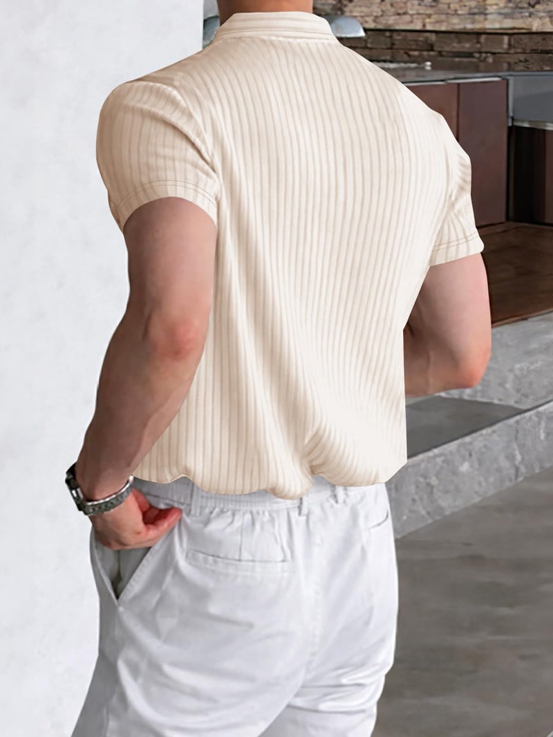 Noble Monk Solid Polo Neck Tshirt | Collar Tshirts | Half Sleeves | Plain-Regular Fit Textured Tshirt for Man - Image 3
