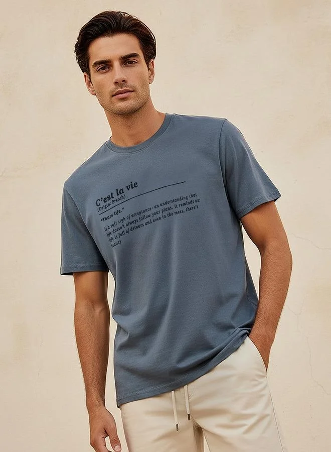 سبلاش فيڤ Men Regular Fit Crew Neck Short Sleeves Slogan Print T shirt
