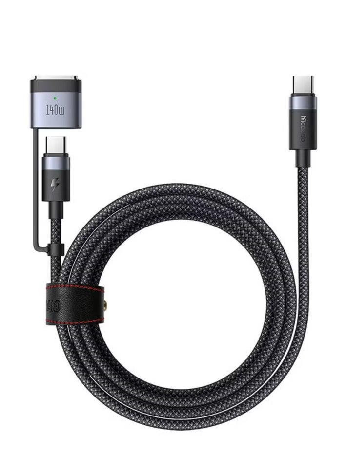 Mcdodo - 2-in-1 USB-C to USB-C + MagSafe 3 Cable – CA-0140 2m Black – Fast Charging & Data Sync Cable for iPhone, MacBook, iPad, and Other USB-C Devices. Durable & High-Performance - Image 1