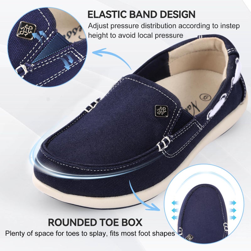 Vanessa Womens Slip On Shoes, Comfort Casual Loafers Shoes with Arch Support - Boat Canvas Sneakers for Daily Walking (Navy, 08) - Image 4