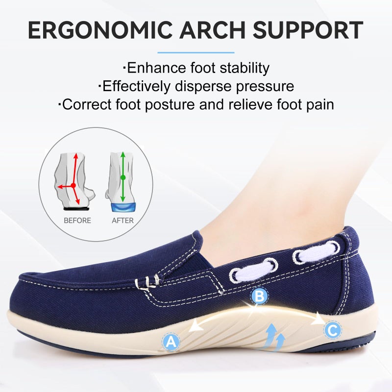 Vanessa Womens Slip On Shoes, Comfort Casual Loafers Shoes with Arch Support - Boat Canvas Sneakers for Daily Walking (Navy, 08) - Image 3