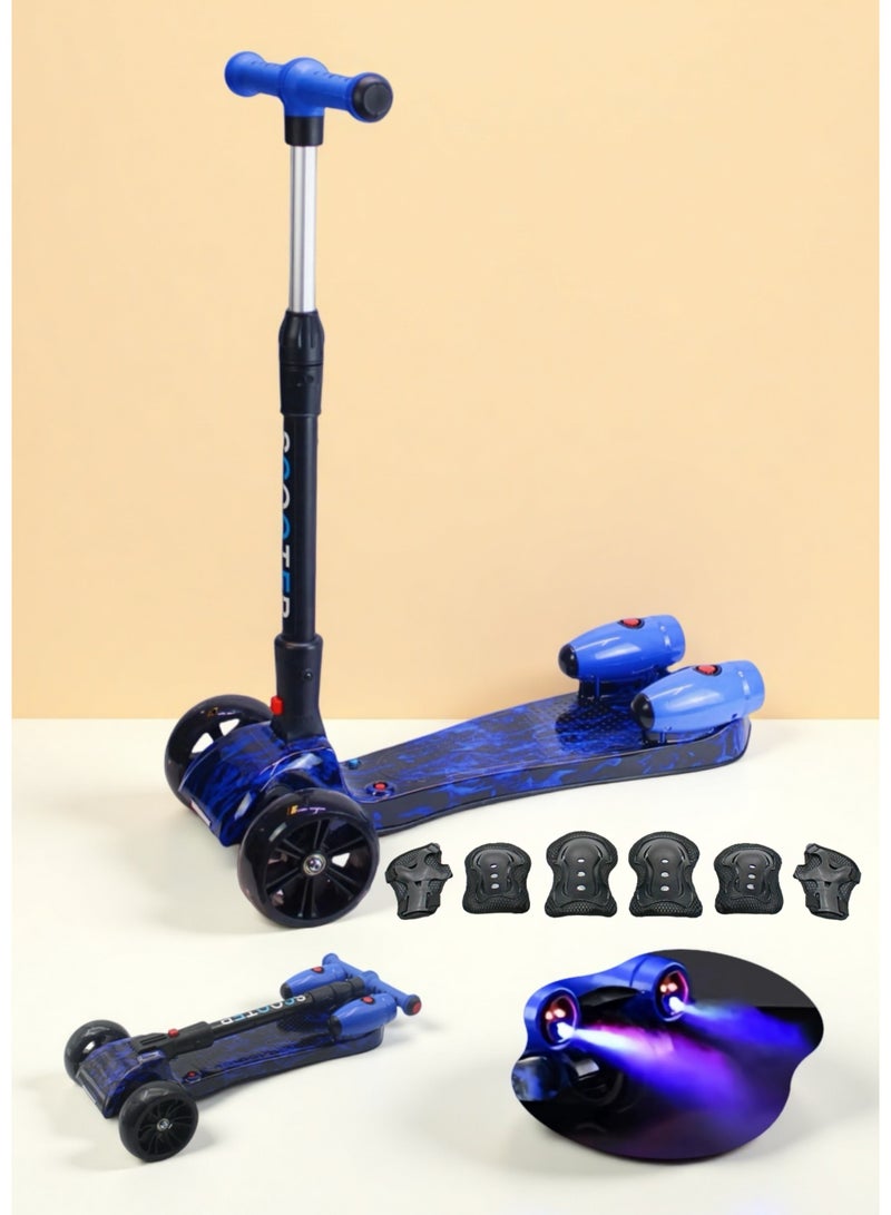 إيزي فيتشور سكوتر ركل سهل المستقبل بثلاث عجلات للأطفال من سن 3 إلى 14 عامًا، يتميز بعجلات مضيئة بتقنية LED، وموسيقى بلوتوث، ورذاذ ماء وتأثير دخان - قابل للطي وآمن للأولاد والبنات، مع مجموعة معدات الحماية - Image 1