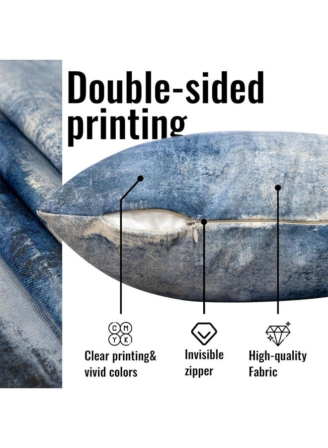 DUNISO Set of 4 Blue Throw Pillow Covers Decorative Cushion Cover Grey Abstract Art Painting Pillowcase for Sofa Bedroom Living Room Décor，18x18inch - Image 2