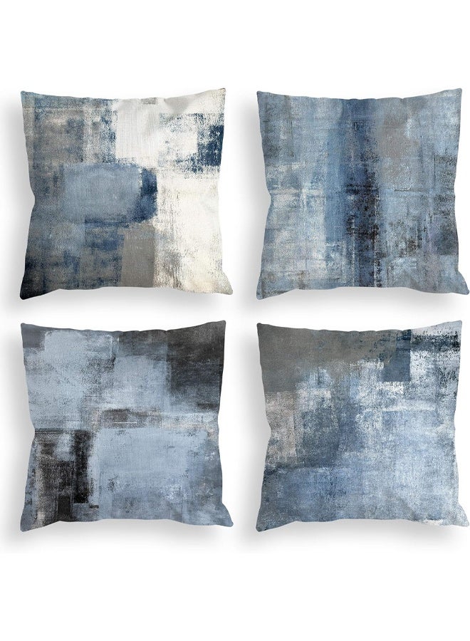 DUNISO Set of 4 Blue Throw Pillow Covers Decorative Cushion Cover Grey Abstract Art Painting Pillowcase for Sofa Bedroom Living Room Décor，18x18inch - Image 1
