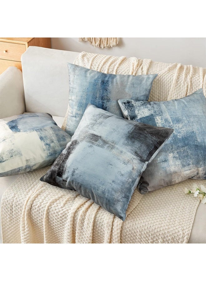 DUNISO Set of 4 Blue Throw Pillow Covers Decorative Cushion Cover Grey Abstract Art Painting Pillowcase for Sofa Bedroom Living Room Décor，18x18inch - Image 5