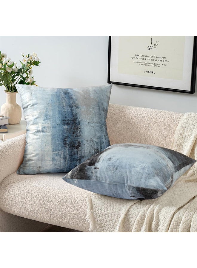 DUNISO Set of 4 Blue Throw Pillow Covers Decorative Cushion Cover Grey Abstract Art Painting Pillowcase for Sofa Bedroom Living Room Décor，18x18inch - Image 4