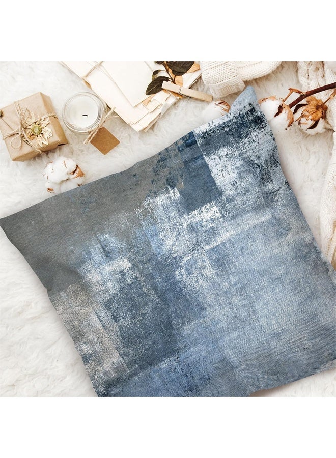 DUNISO Set of 4 Blue Throw Pillow Covers Decorative Cushion Cover Grey Abstract Art Painting Pillowcase for Sofa Bedroom Living Room Décor，18x18inch - Image 3