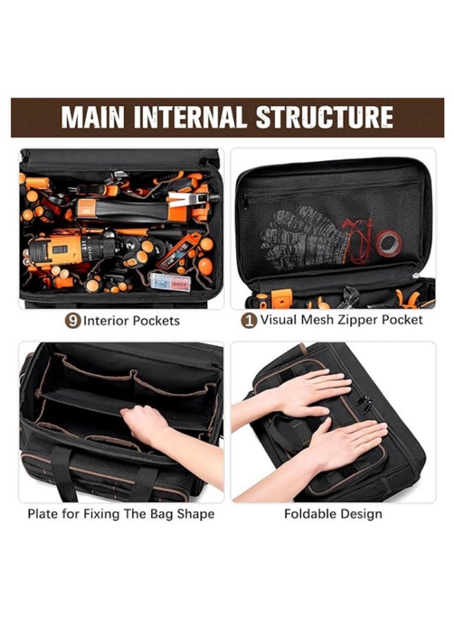 17-Inch Heavy Duty Tool Bag, Thickened Wear-Resistant Oxford Fabric Tool Organizer, Handheld & Shoulder Crossbody Multi-Pocket Storage Bag for Hardware and Repair Tools - Image 2