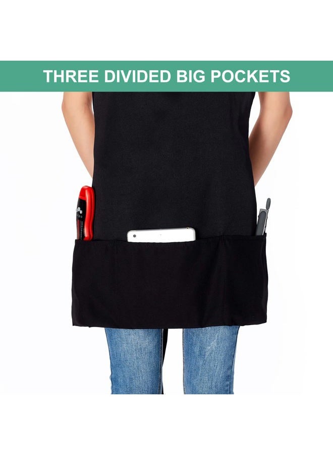 Jubatus 2 Pack 3 Pockets Adjustable Bib Apron Chef Kitchen Cooking Aprons for Women Men, Black - Image 2