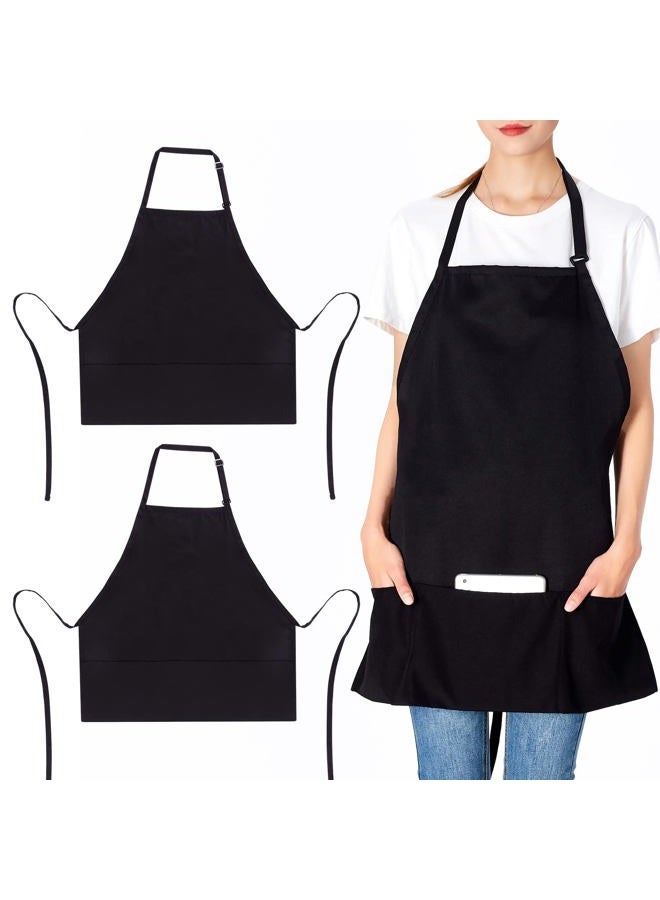 Jubatus 2 Pack 3 Pockets Adjustable Bib Apron Chef Kitchen Cooking Aprons for Women Men, Black - Image 1