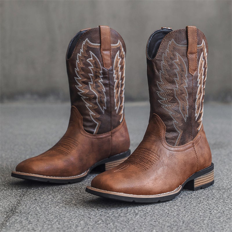 881 Cowboy Boots Western Denim Boots Fashion Embroidered Knight Boots V-Mouth Long Boots Plus Size - Image 1