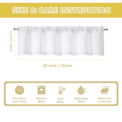 OWENIE White Valances for Windows, Light Filtering Small Kitchen Curtains Valance for Bedroom/Living Room, Rod Pocket Privacy Short Solid Modern Window Treatment, 60" Wx14 L, 1 Panel - Image 5