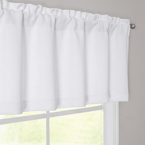 OWENIE White Valances for Windows, Light Filtering Small Kitchen Curtains Valance for Bedroom/Living Room, Rod Pocket Privacy Short Solid Modern Window Treatment, 60" Wx14 L, 1 Panel - Image 2