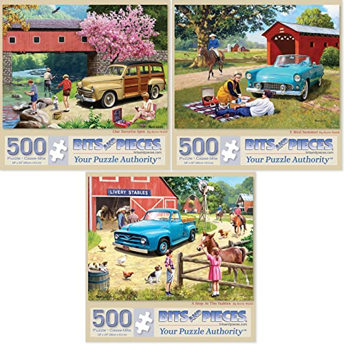 Bits and Pieces Value Set of 3 Jigsaw Puzzles by Kevin Walsh 500 18x24 Our Favorite Spot T Bird Summer A Stop at The Stables - Image 1
