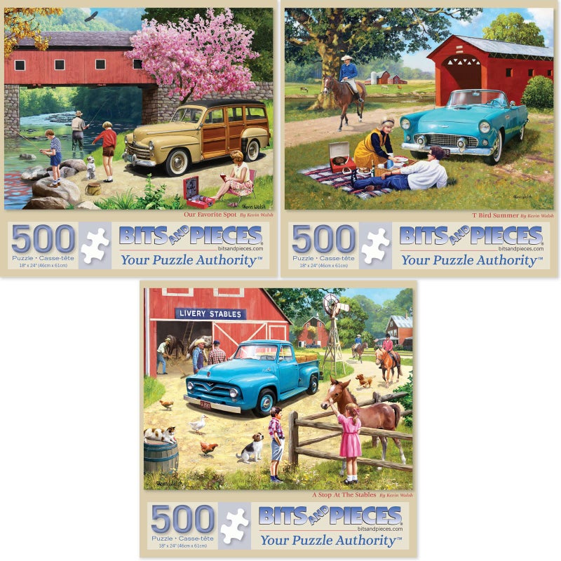 Bits and Pieces Value Set of 3 Jigsaw Puzzles by Kevin Walsh 500 18x24 Our Favorite Spot T Bird Summer A Stop at The Stables - Image 3