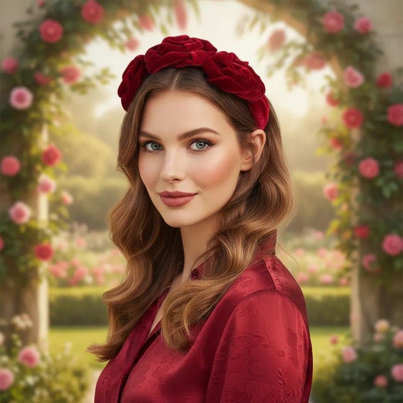QTMY Velvet Wide Rose Flower Headbands Vintage Hairband Elastic Hair Hoops Fashion Hair Accessories for Women Girls - Image 5
