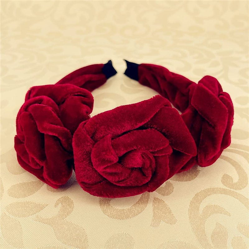 QTMY Velvet Wide Rose Flower Headbands Vintage Hairband Elastic Hair Hoops Fashion Hair Accessories for Women Girls - Image 2