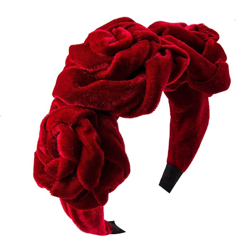 QTMY Velvet Wide Rose Flower Headbands Vintage Hairband Elastic Hair Hoops Fashion Hair Accessories for Women Girls - Image 1