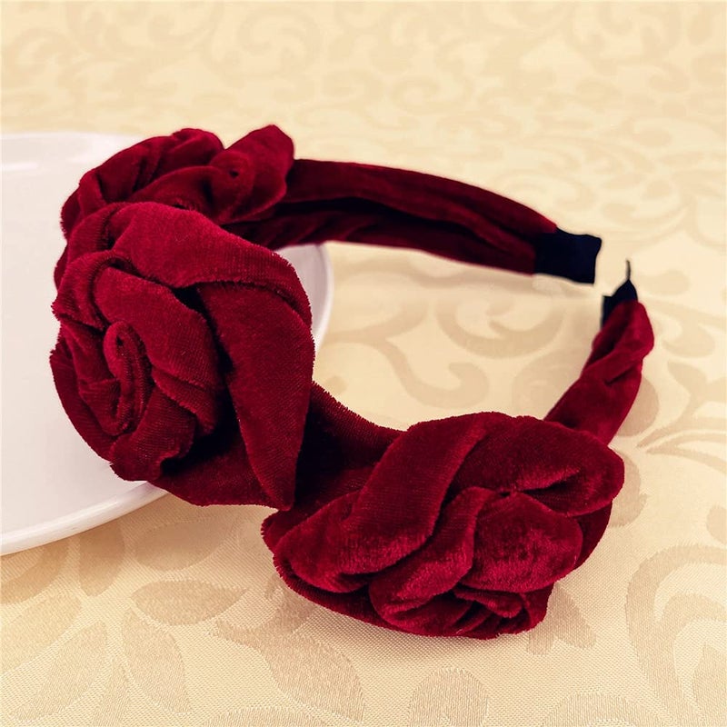 QTMY Velvet Wide Rose Flower Headbands Vintage Hairband Elastic Hair Hoops Fashion Hair Accessories for Women Girls - Image 3