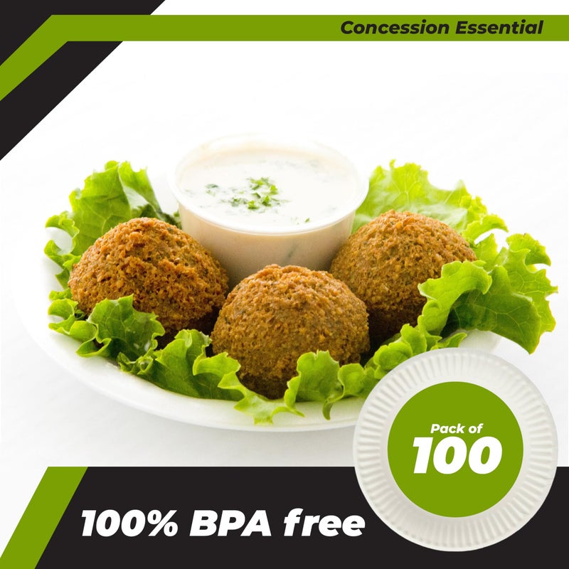 Concession Essentials Paper Plate, 9" White Uncoated 100ct - Image 3