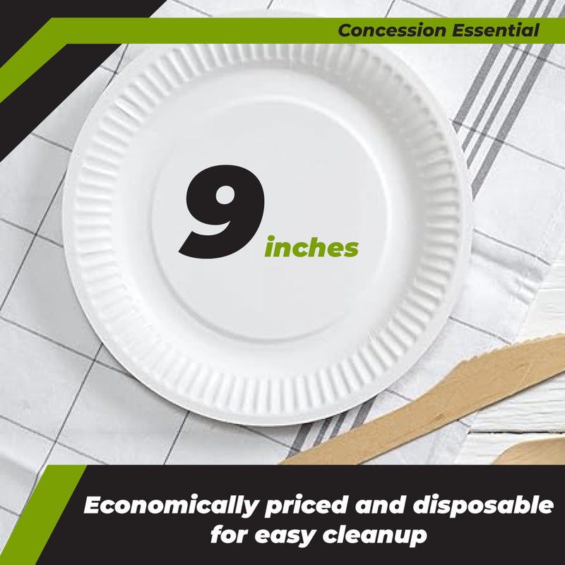 Concession Essentials Paper Plate, 9" White Uncoated 100ct - Image 2