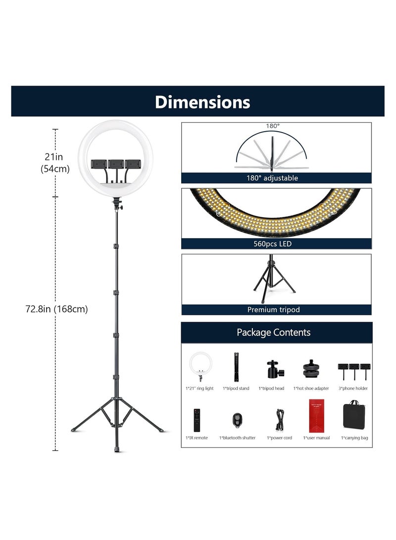 UNICORN 21-Inch Ring Light with Tripod & Phone Holders – CRI 95+, 7000LM, DSLR Mount for Makeup, Vlogs & Video Recording - Image 3