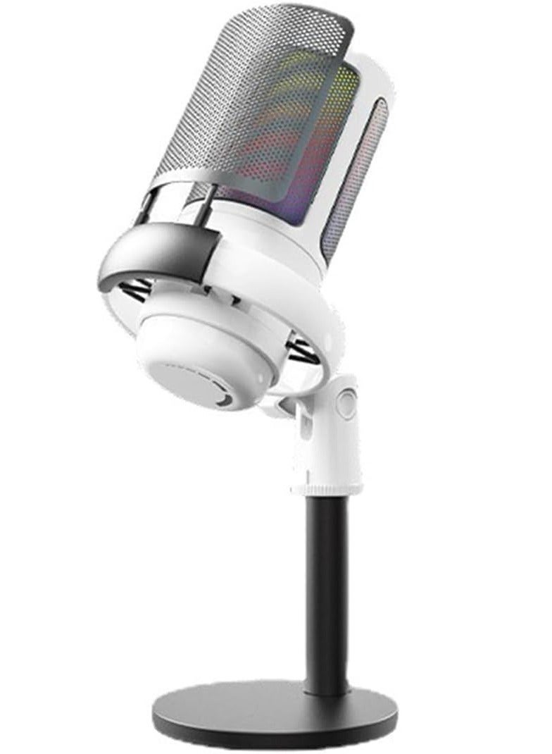 Gaming PC USB Microphone,Podcast Condenser Mic with Boom Arm,Pop Filter,Mute on for Streaming,Online Chat, RGB Computer Mic for PS4/5 PC Gamer Youtuber (White-2) - Image 1