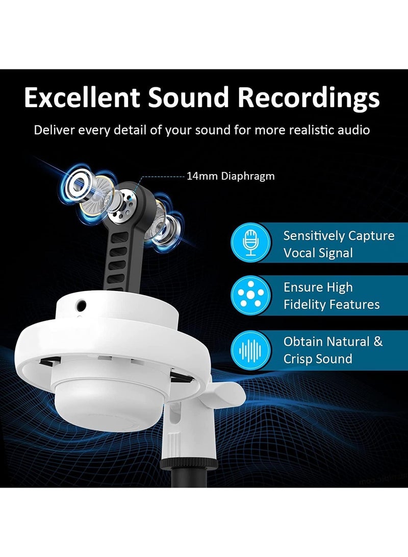 Gaming PC USB Microphone,Podcast Condenser Mic with Boom Arm,Pop Filter,Mute on for Streaming,Online Chat, RGB Computer Mic for PS4/5 PC Gamer Youtuber (White-2) - Image 5