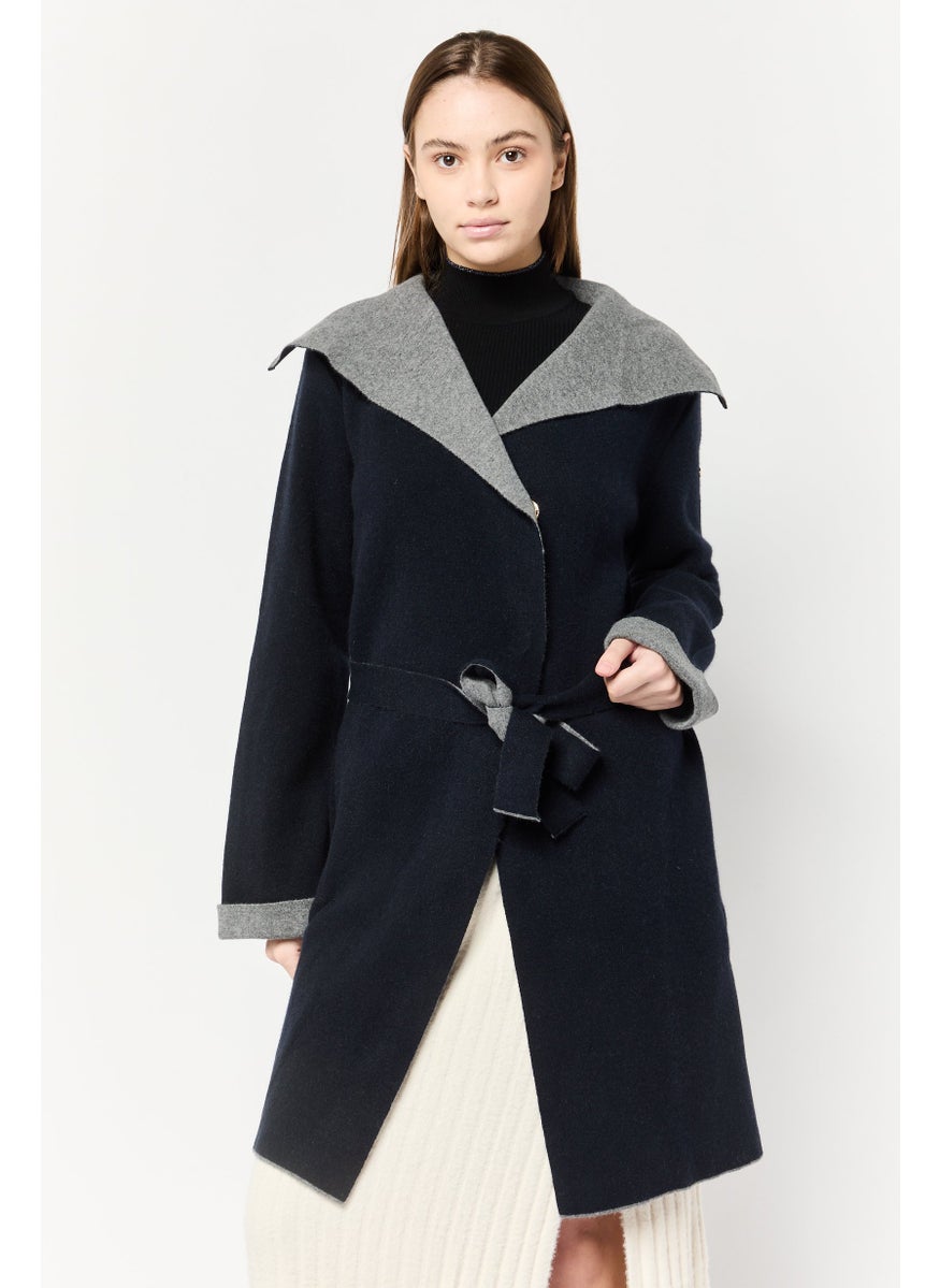 Harmont & Blaine Women Textured Belted Trench Coat, Dark Navy  - Image 1