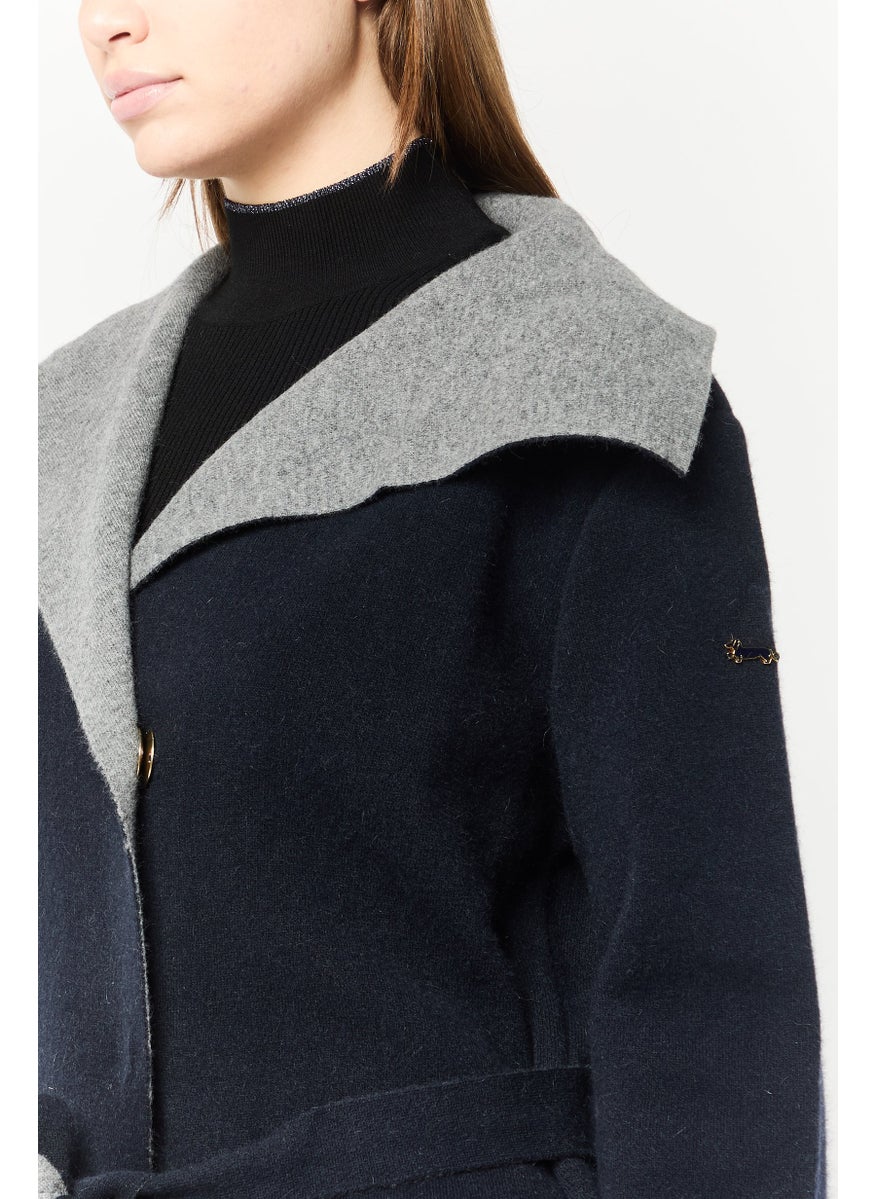 Harmont & Blaine Women Textured Belted Trench Coat, Dark Navy  - Image 3