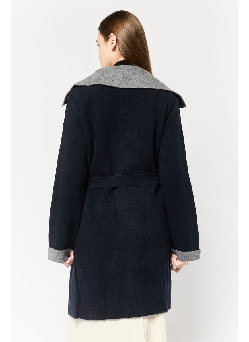 Harmont & Blaine Women Textured Belted Trench Coat, Dark Navy  - Image 2