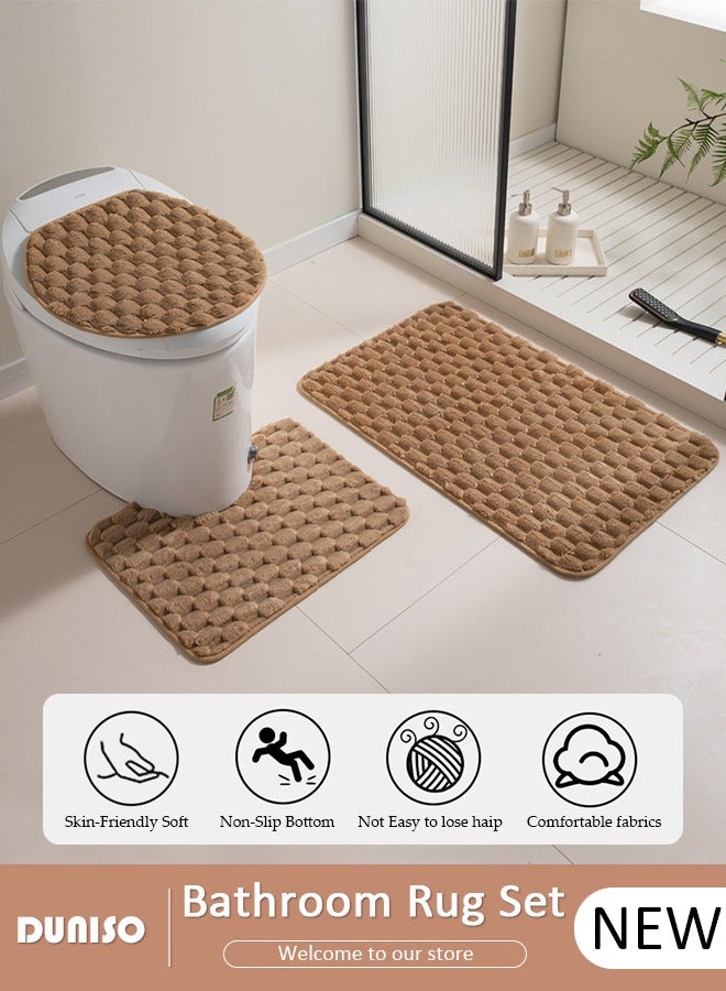 DUNISO 3 Piece Bathroom Rug Set Includes Bath Rug, Contour Mat and Toilet Lid Cover, Super Soft Water Absorbent & Non-Slip Bath Mats for Bathroom Floor, Tub and Shower Room, Machine Washable - Image 1