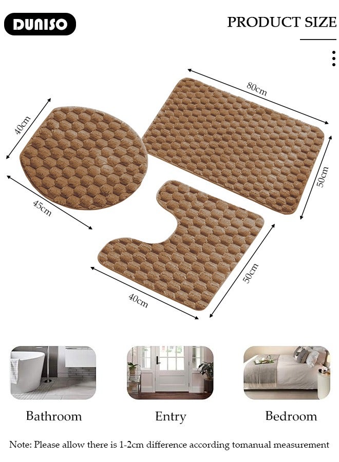 DUNISO 3 Piece Bathroom Rug Set Includes Bath Rug, Contour Mat and Toilet Lid Cover, Super Soft Water Absorbent & Non-Slip Bath Mats for Bathroom Floor, Tub and Shower Room, Machine Washable - Image 4