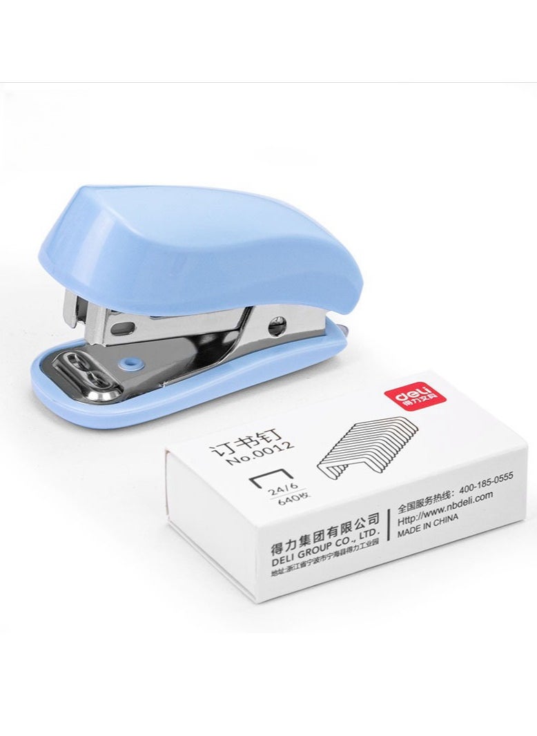 Deli - Deli Mini Stapler With 640 Standard Staples, 12 Sheet Capacity Desktop Stapler For Student, Office, Blue - Image 1