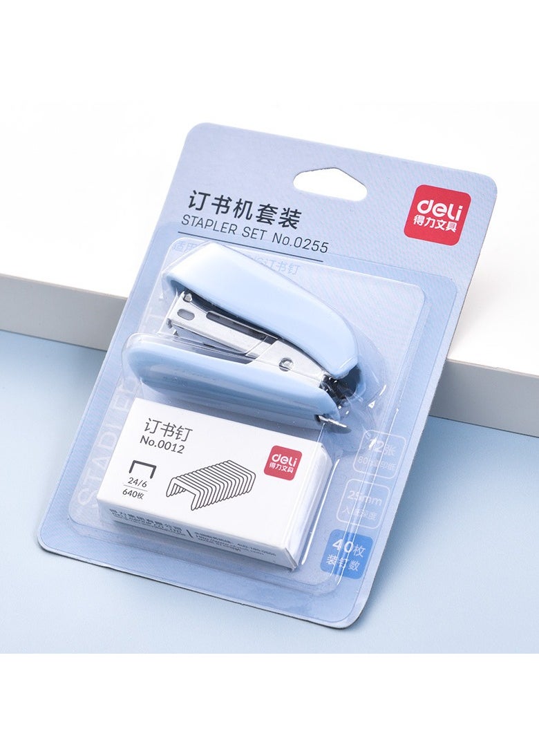 Deli - Deli Mini Stapler With 640 Standard Staples, 12 Sheet Capacity Desktop Stapler For Student, Office, Blue - Image 1