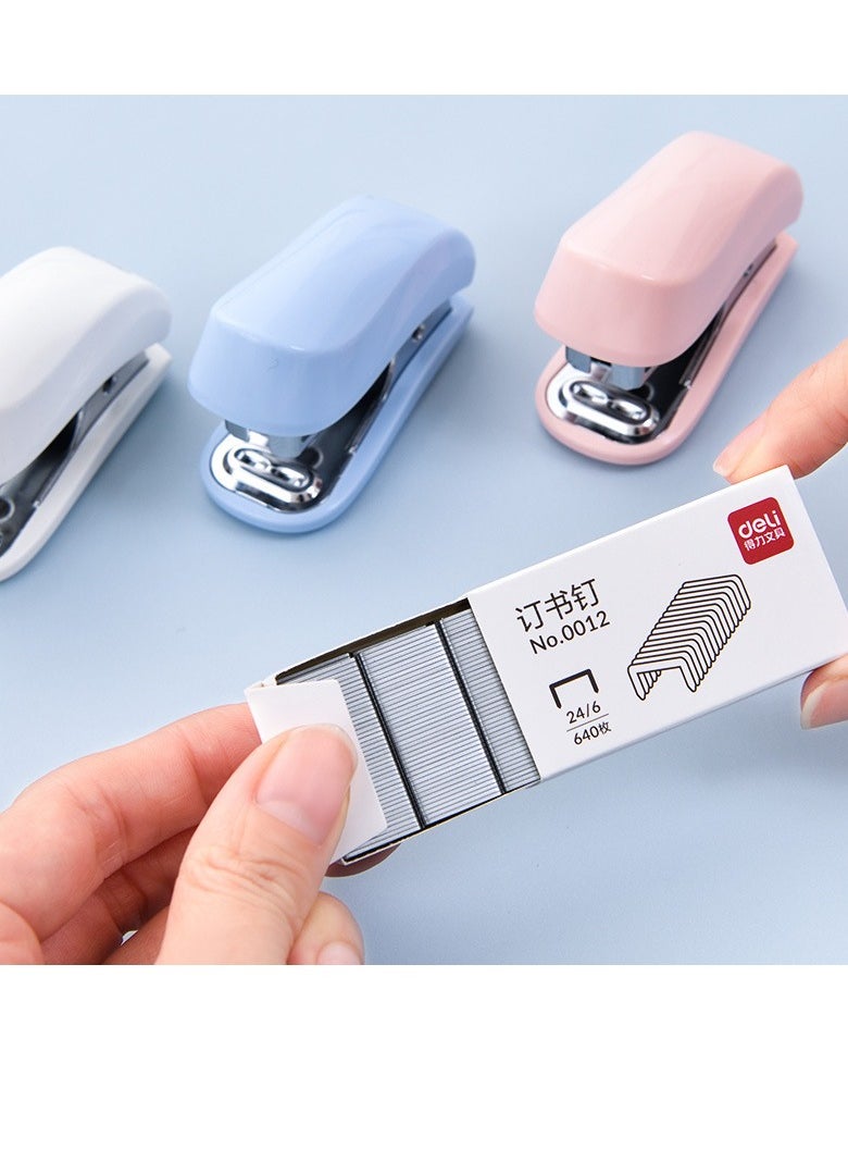 Deli - Deli Mini Stapler With 640 Standard Staples, 12 Sheet Capacity Desktop Stapler For Student, Office, Blue - Image 1