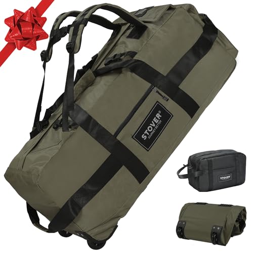 STOVER 100L Rolling Duffel Bag with Wheels, X-Large Durable Travel Duffle + Toiletry Bag, Heavy Duty, Packable with Shoulder Straps- Use as Luggage or Backpack, Men/Women (Green) - Image 1