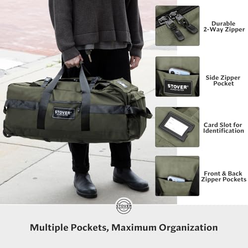STOVER 100L Rolling Duffel Bag with Wheels, X-Large Durable Travel Duffle + Toiletry Bag, Heavy Duty, Packable with Shoulder Straps- Use as Luggage or Backpack, Men/Women (Green) - Image 5