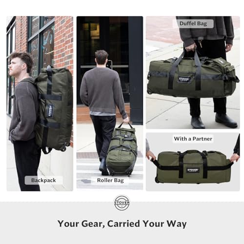 STOVER 100L Rolling Duffel Bag with Wheels, X-Large Durable Travel Duffle + Toiletry Bag, Heavy Duty, Packable with Shoulder Straps- Use as Luggage or Backpack, Men/Women (Green) - Image 4