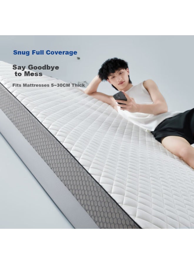 Mlily A-class Pure Cotton Fitted Sheet Mattress Protector Anti-mite Antibacterial 1.5m X 2m White - Image 5